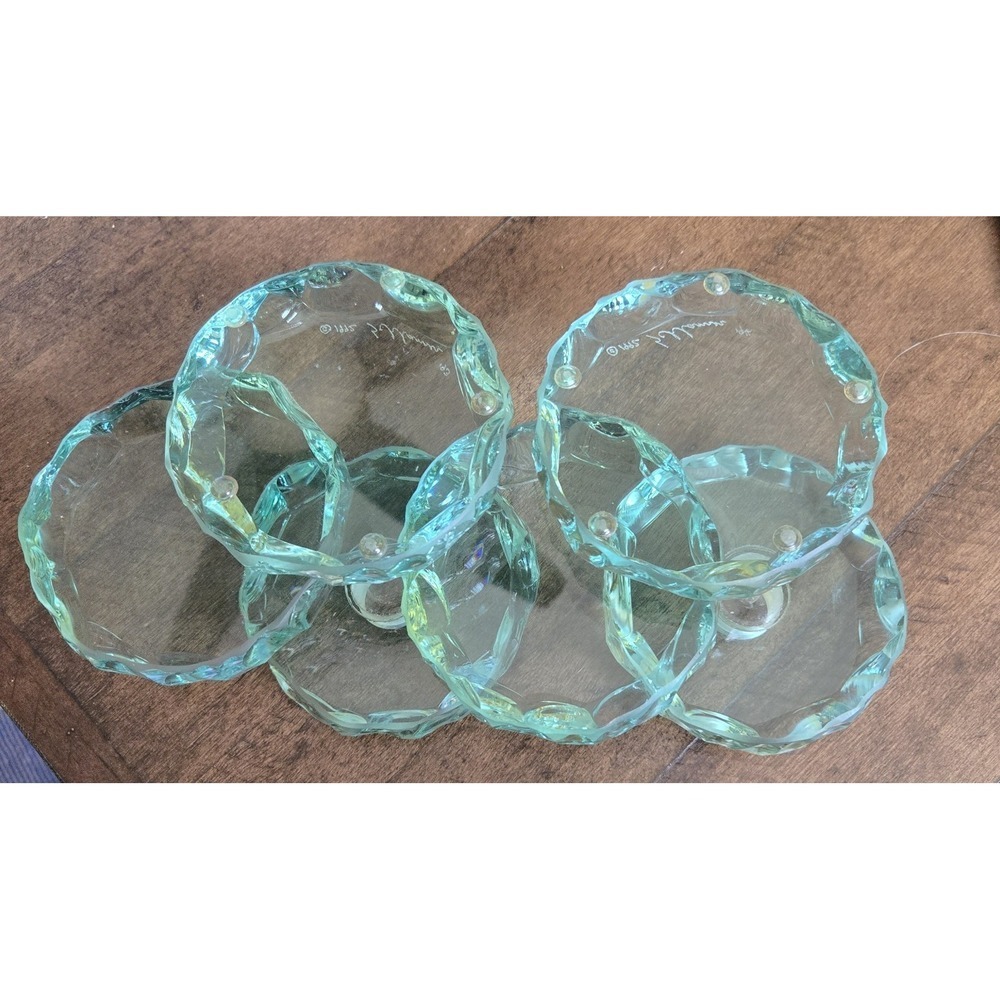 Rare 6 Pc Stephen Schlanser Aqua 'Ice Chip' Glass Art Piece 1992 Signed - Picture 7 of 10